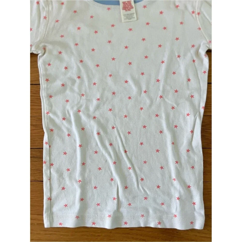 Mini Boden White Pink Blue Star Cotton Two Piece Cozy Pajamas 8